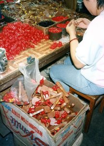 Assembling plastic toys in Hong Kong, 1985. This was labour intensive before the onset of new manufacturing technologies. 